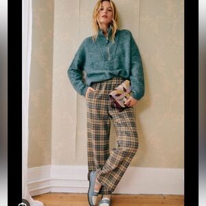 Sezane Joey Trousers Blue & Brown Check Print - Size 10